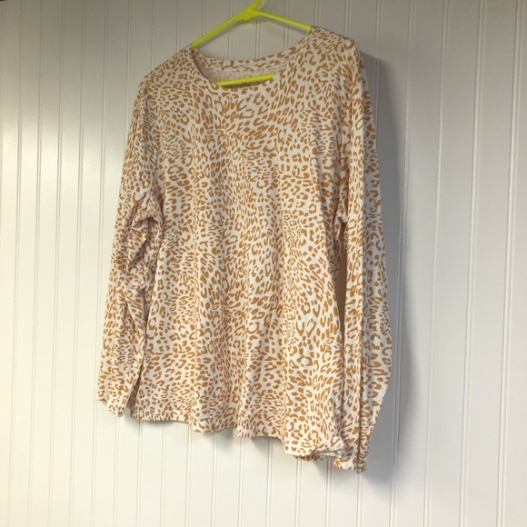 Land Bryant Brown White Leopard Print Long Sleeve Top 14/16 Crewneck Pullover - Picture 2 of 4